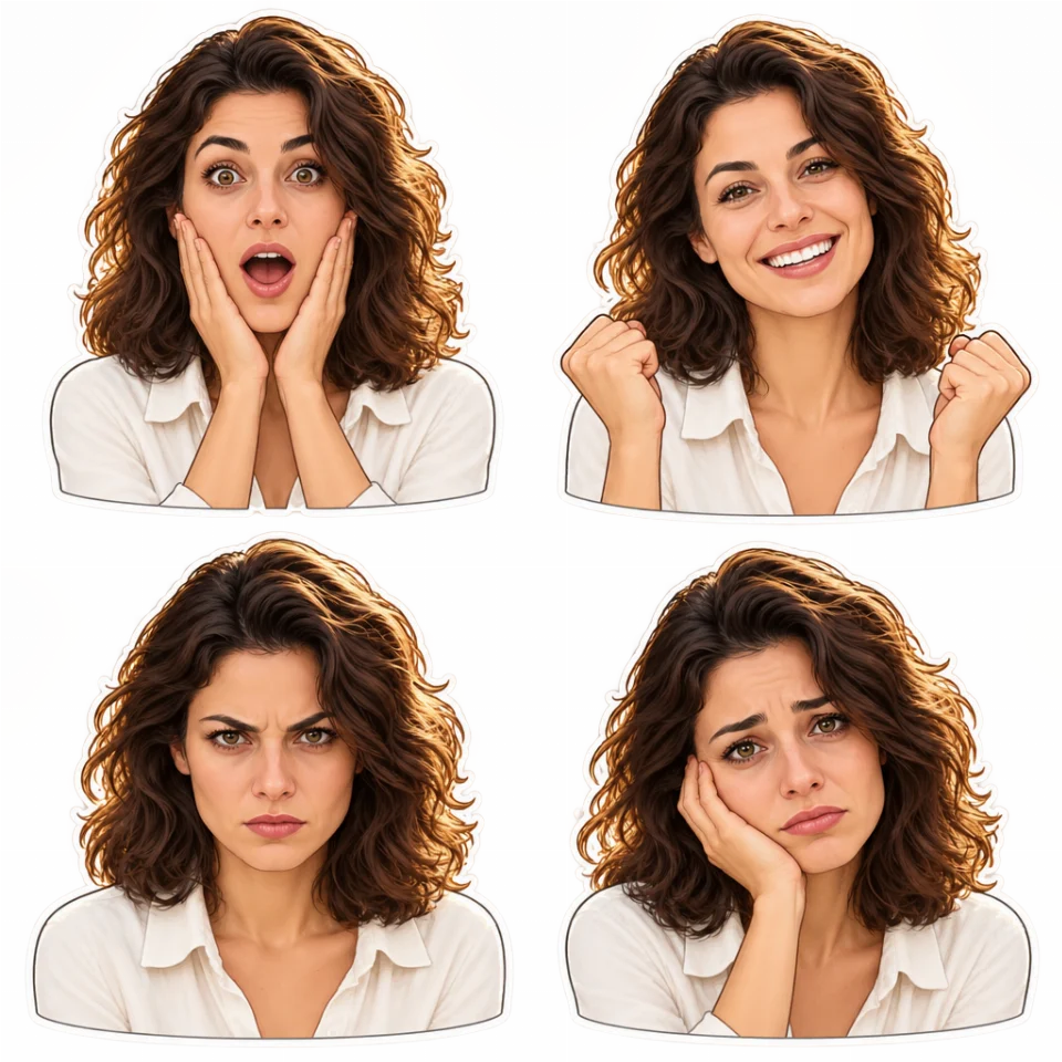 Crea un pacchetto di 4 sticker emozionali